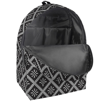 Black And White Knitted Pattern Print Backpack
