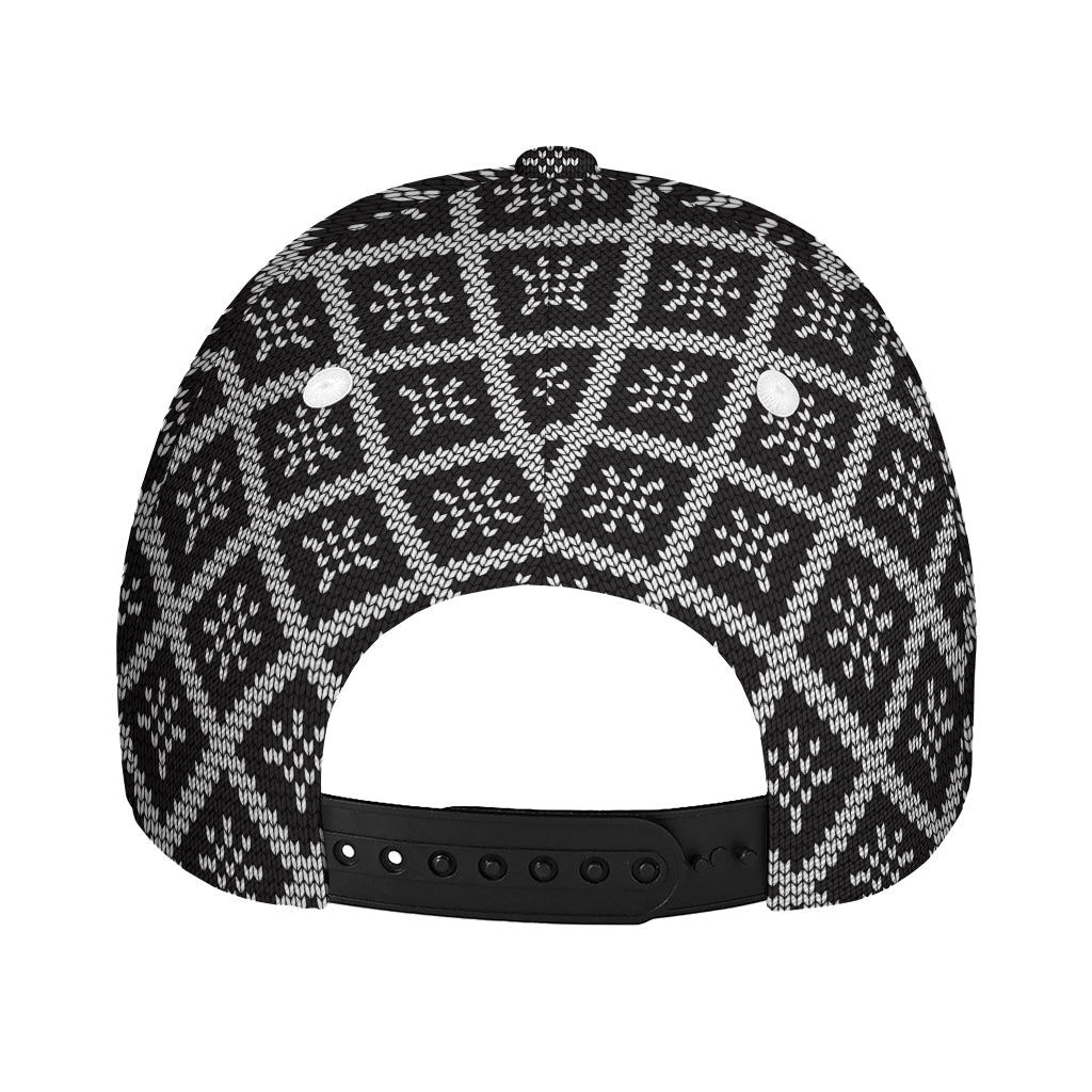 Black And White Knitted Pattern Print Baseball Cap