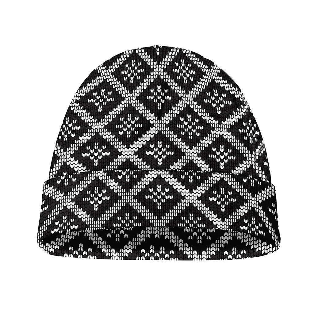 Black And White Knitted Pattern Print Beanie