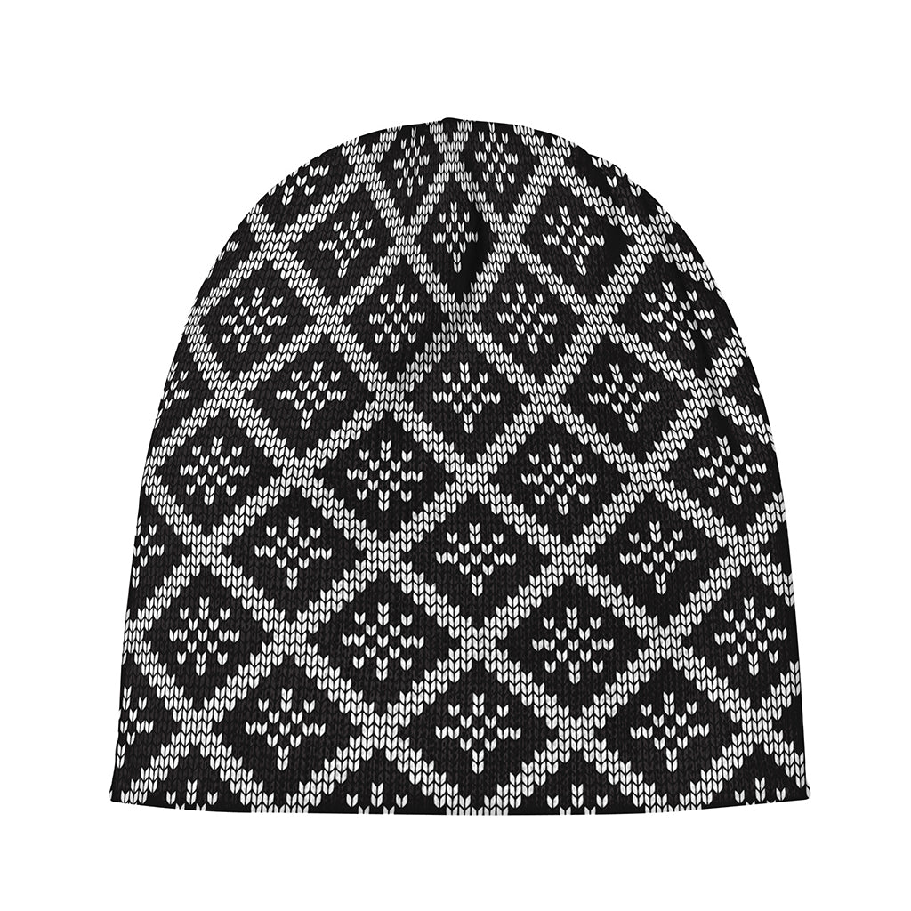 Black And White Knitted Pattern Print Beanie
