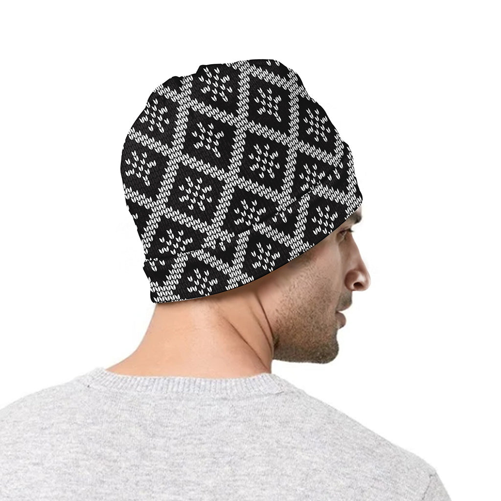 Black And White Knitted Pattern Print Beanie
