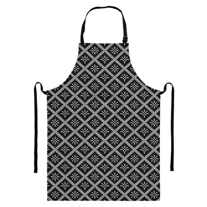 Black And White Knitted Pattern Print Bib Apron With Pocket