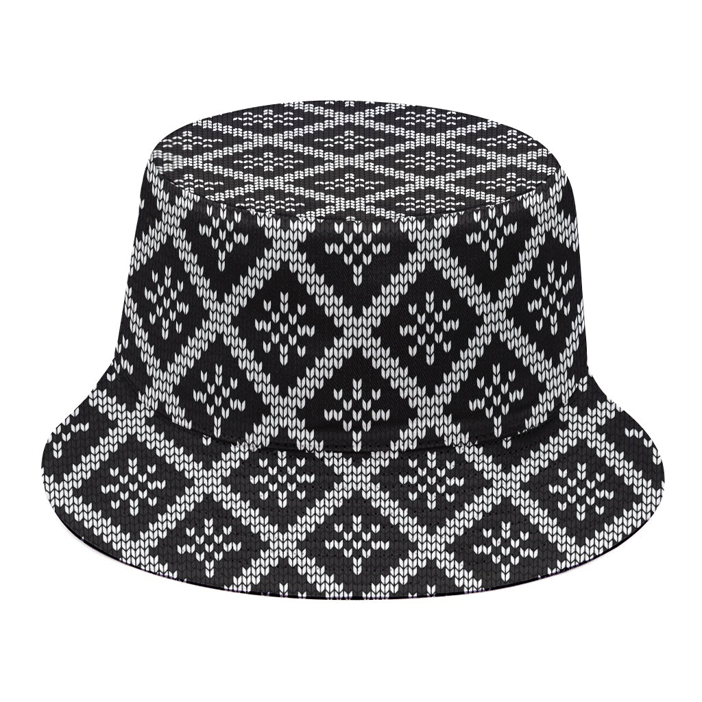Black And White Knitted Pattern Print Bucket Hat