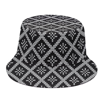 Black And White Knitted Pattern Print Bucket Hat