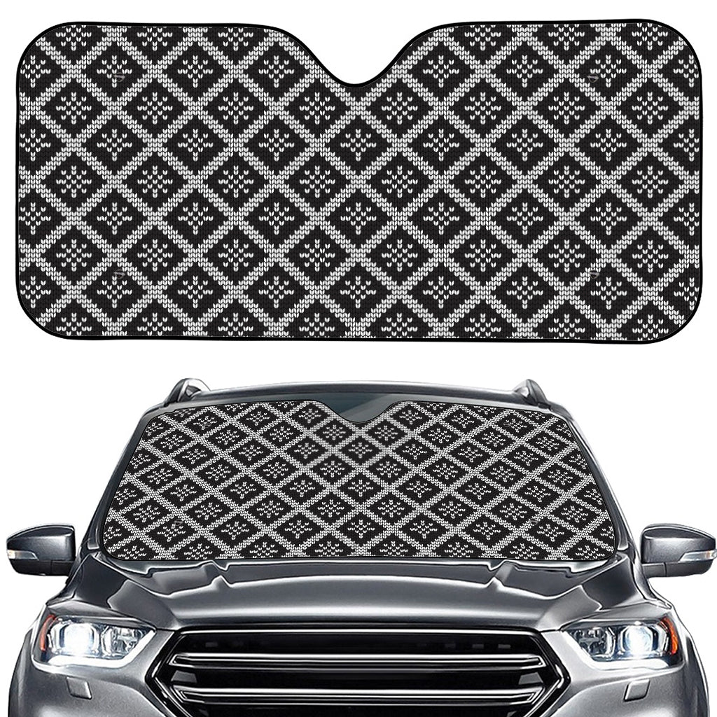 Black And White Knitted Pattern Print Car Windshield Sun Shade