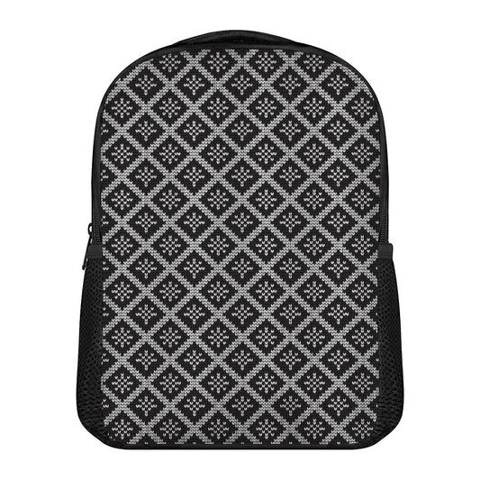 Black And White Knitted Pattern Print Casual Backpack