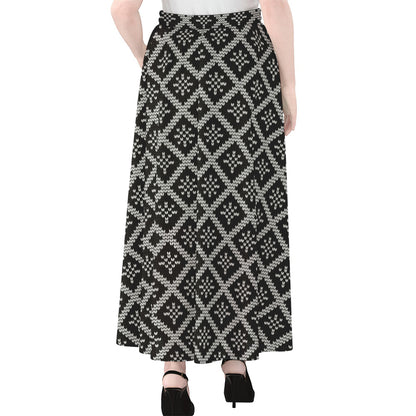 Black And White Knitted Pattern Print Chiffon Maxi Skirt