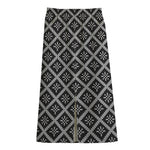 Black And White Knitted Pattern Print Cotton Front Slit Maxi Skirt