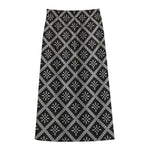 Black And White Knitted Pattern Print Cotton Front Slit Maxi Skirt