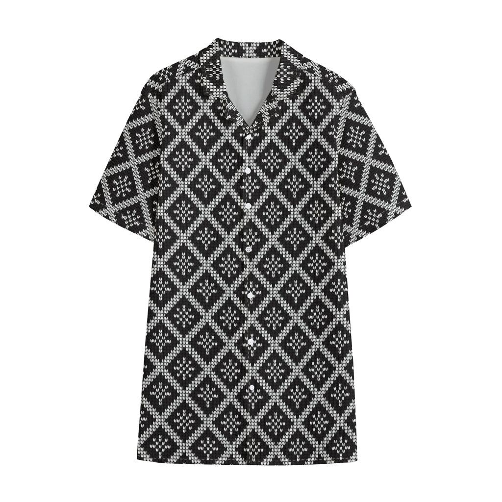 Black And White Knitted Pattern Print Cotton Hawaiian Shirt