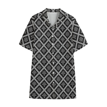 Black And White Knitted Pattern Print Cotton Hawaiian Shirt