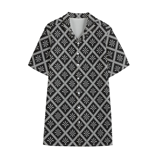 Black And White Knitted Pattern Print Cotton Hawaiian Shirt