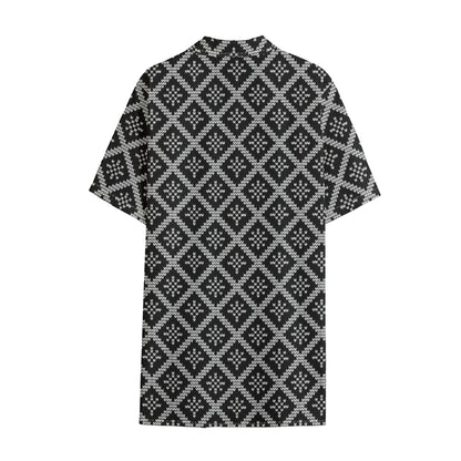Black And White Knitted Pattern Print Cotton Hawaiian Shirt