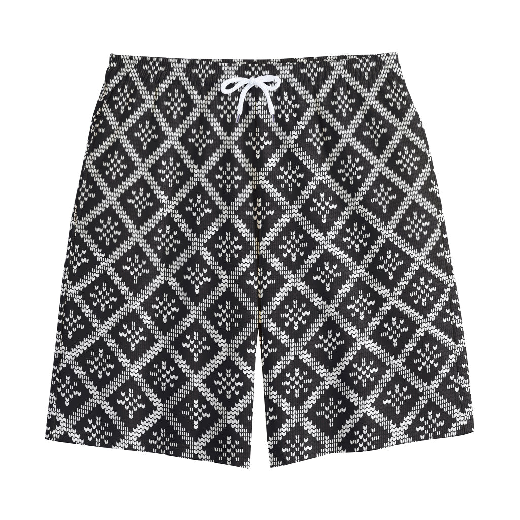 Black And White Knitted Pattern Print Cotton Shorts