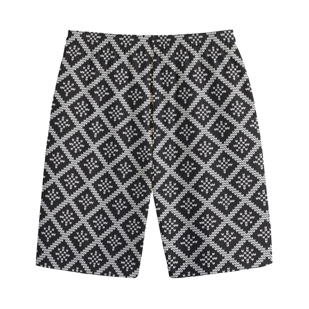Black And White Knitted Pattern Print Cotton Shorts