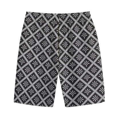 Black And White Knitted Pattern Print Cotton Shorts