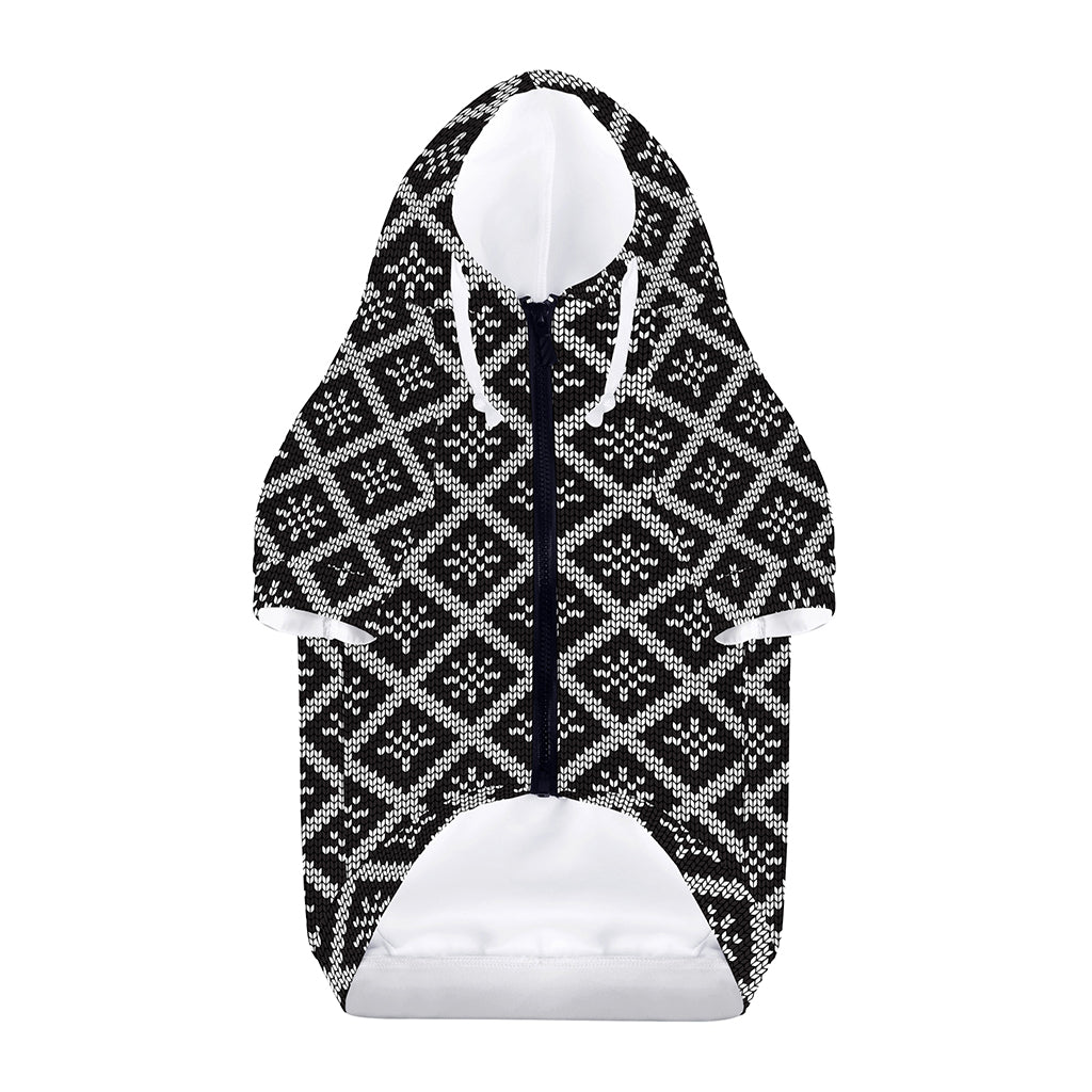 Black And White Knitted Pattern Print Dog Zip Up Hoodie