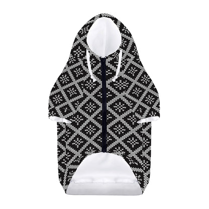 Black And White Knitted Pattern Print Dog Zip Up Hoodie