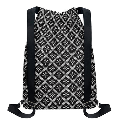 Black And White Knitted Pattern Print Drawstring Backpack
