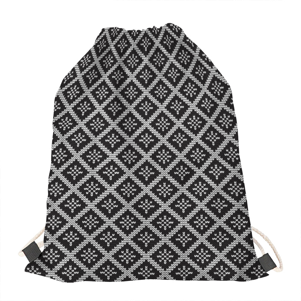 Black And White Knitted Pattern Print Drawstring Bag