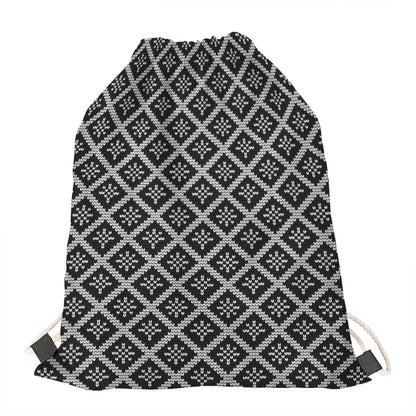 Black And White Knitted Pattern Print Drawstring Bag