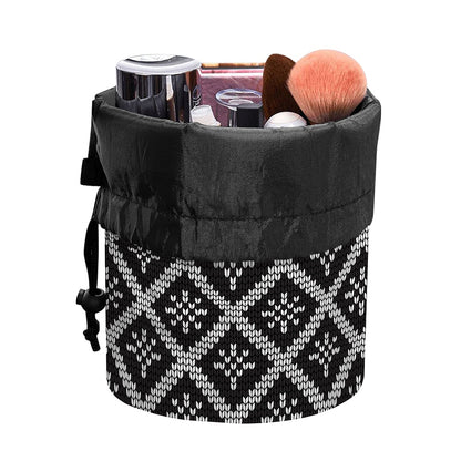 Black And White Knitted Pattern Print Drawstring Makeup Bag