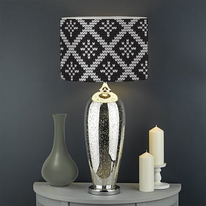 Black And White Knitted Pattern Print Drum Lamp Shade