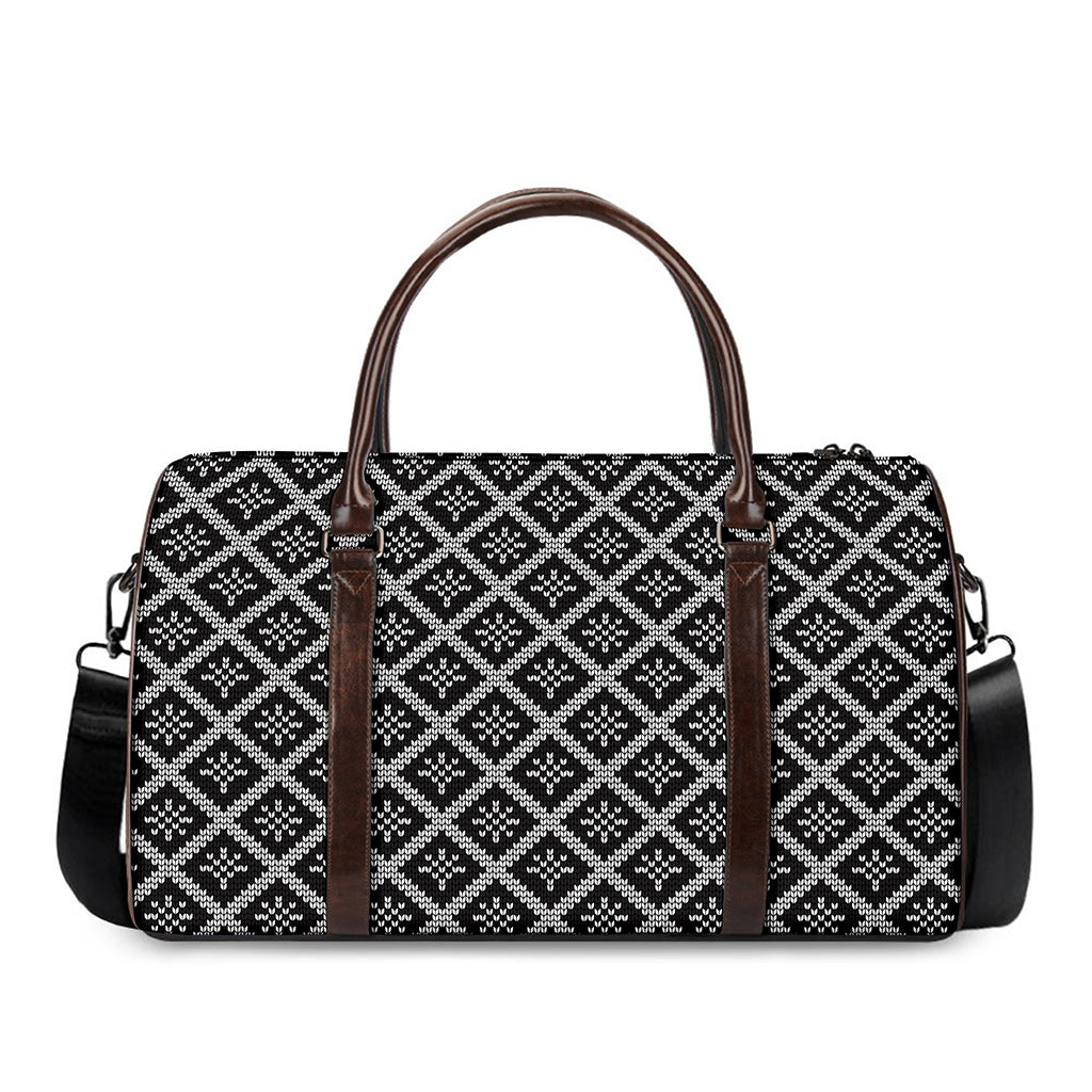 Black And White Knitted Pattern Print Duffle Bag