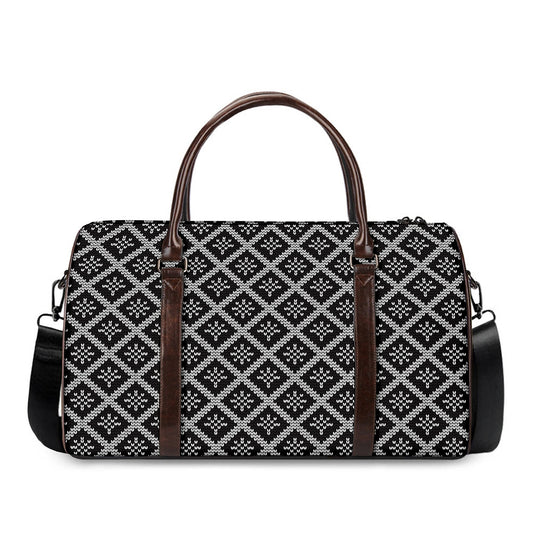 Black And White Knitted Pattern Print Duffle Bag