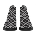 Black And White Knitted Pattern Print Flat Ankle Boots
