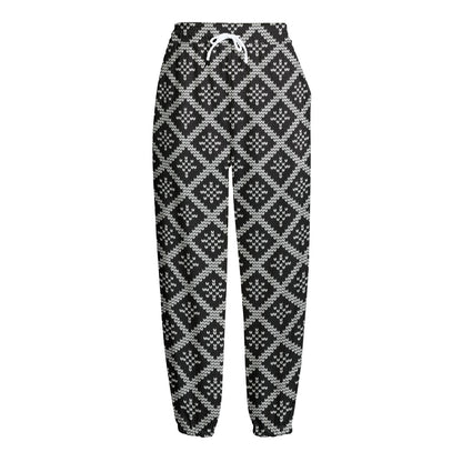 Black And White Knitted Pattern Print Fleece Lined Knit Pants