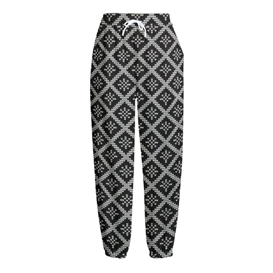 Black And White Knitted Pattern Print Fleece Lined Knit Pants