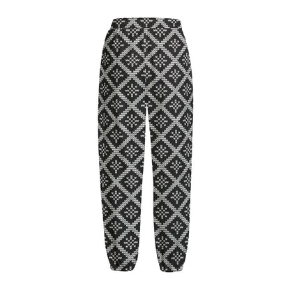 Black And White Knitted Pattern Print Fleece Lined Knit Pants