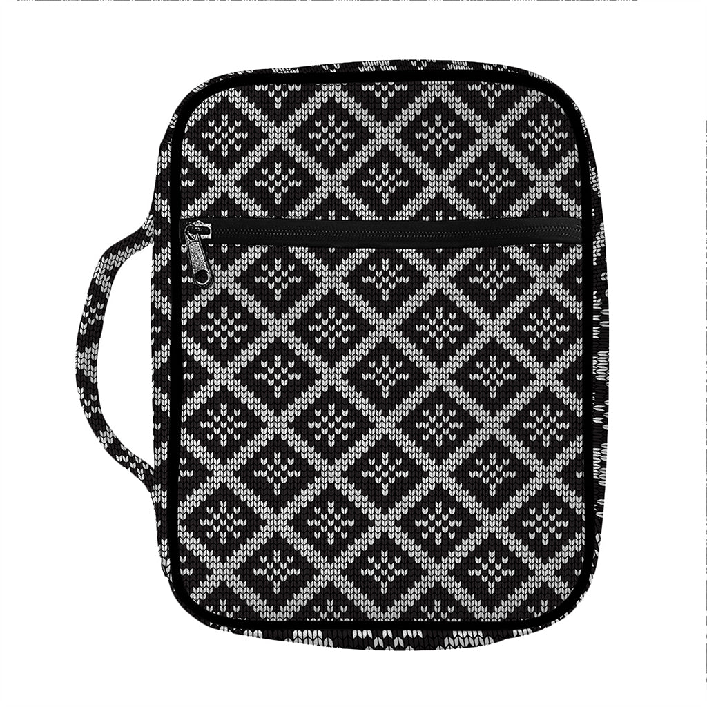 Black And White Knitted Pattern Print Front Pocket Bible Bag