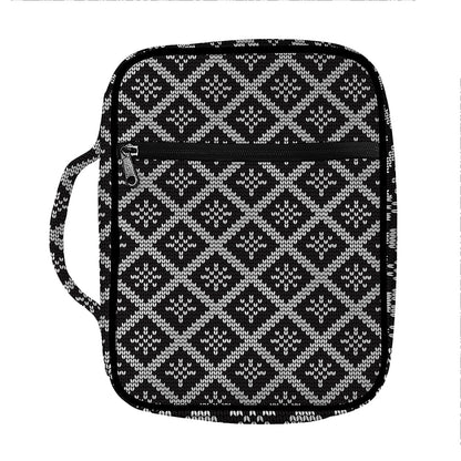 Black And White Knitted Pattern Print Front Pocket Bible Bag