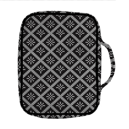 Black And White Knitted Pattern Print Front Pocket Bible Bag