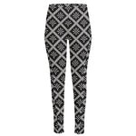 Black And White Knitted Pattern Print High-Waisted Pocket Leggings