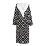 Black And White Knitted Pattern Print Hooded Bathrobe