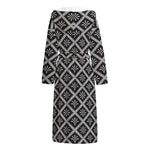 Black And White Knitted Pattern Print Hooded Bathrobe
