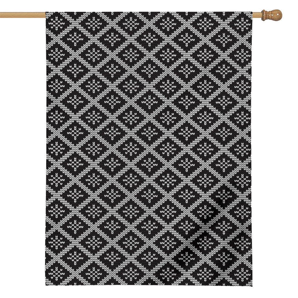 Black And White Knitted Pattern Print House Flag