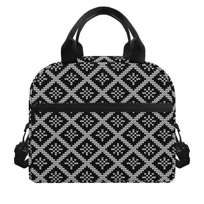 Black And White Knitted Pattern Print Insulated Lunch Bag
