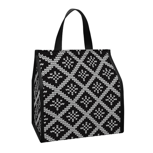 Black And White Knitted Pattern Print Insulated Lunch Tote