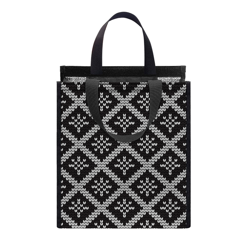 Black And White Knitted Pattern Print Insulated Lunch Tote