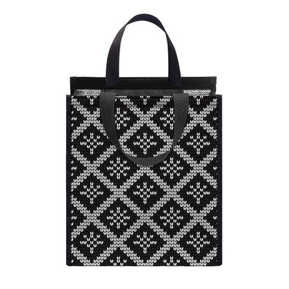 Black And White Knitted Pattern Print Insulated Lunch Tote