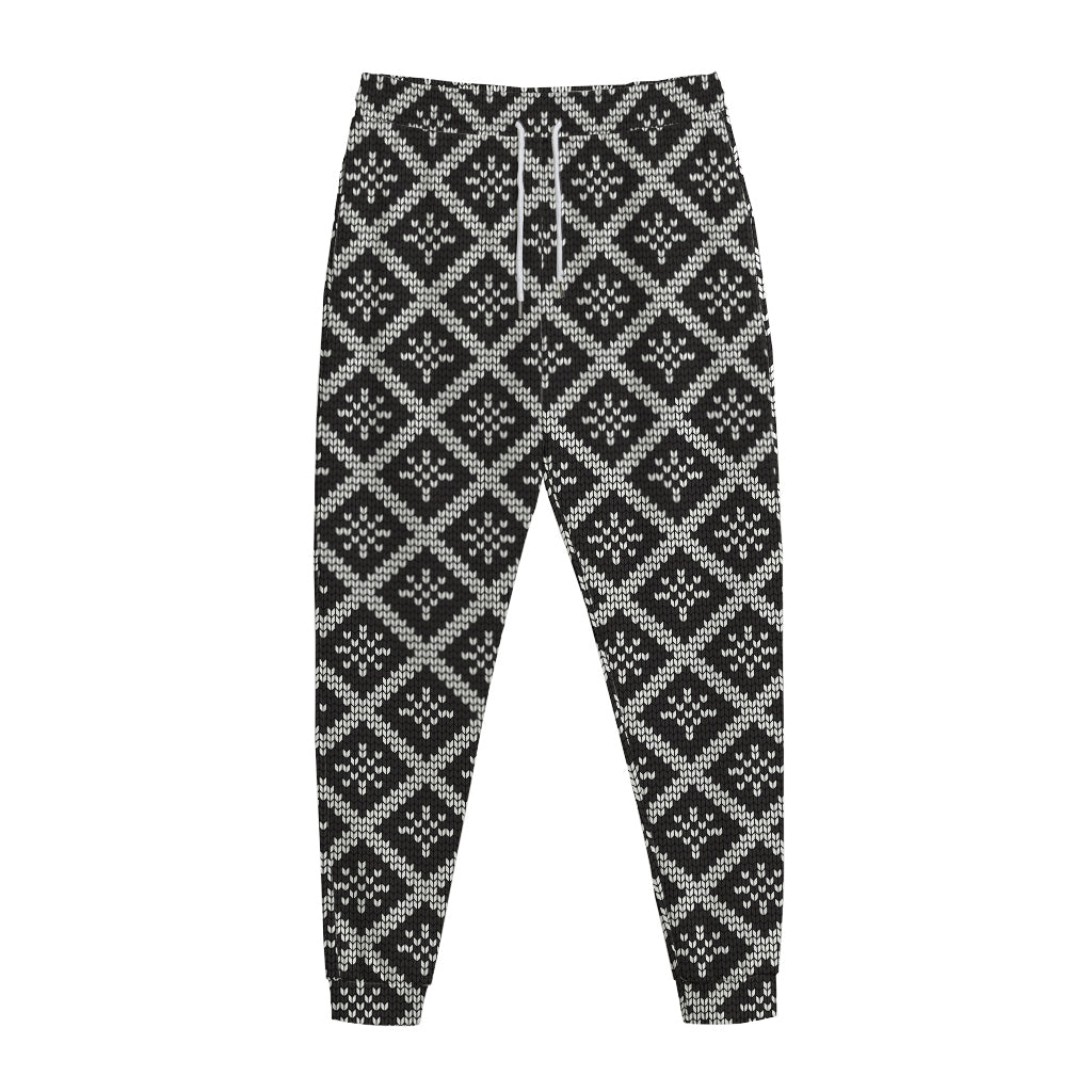 Black And White Knitted Pattern Print Jogger Pants