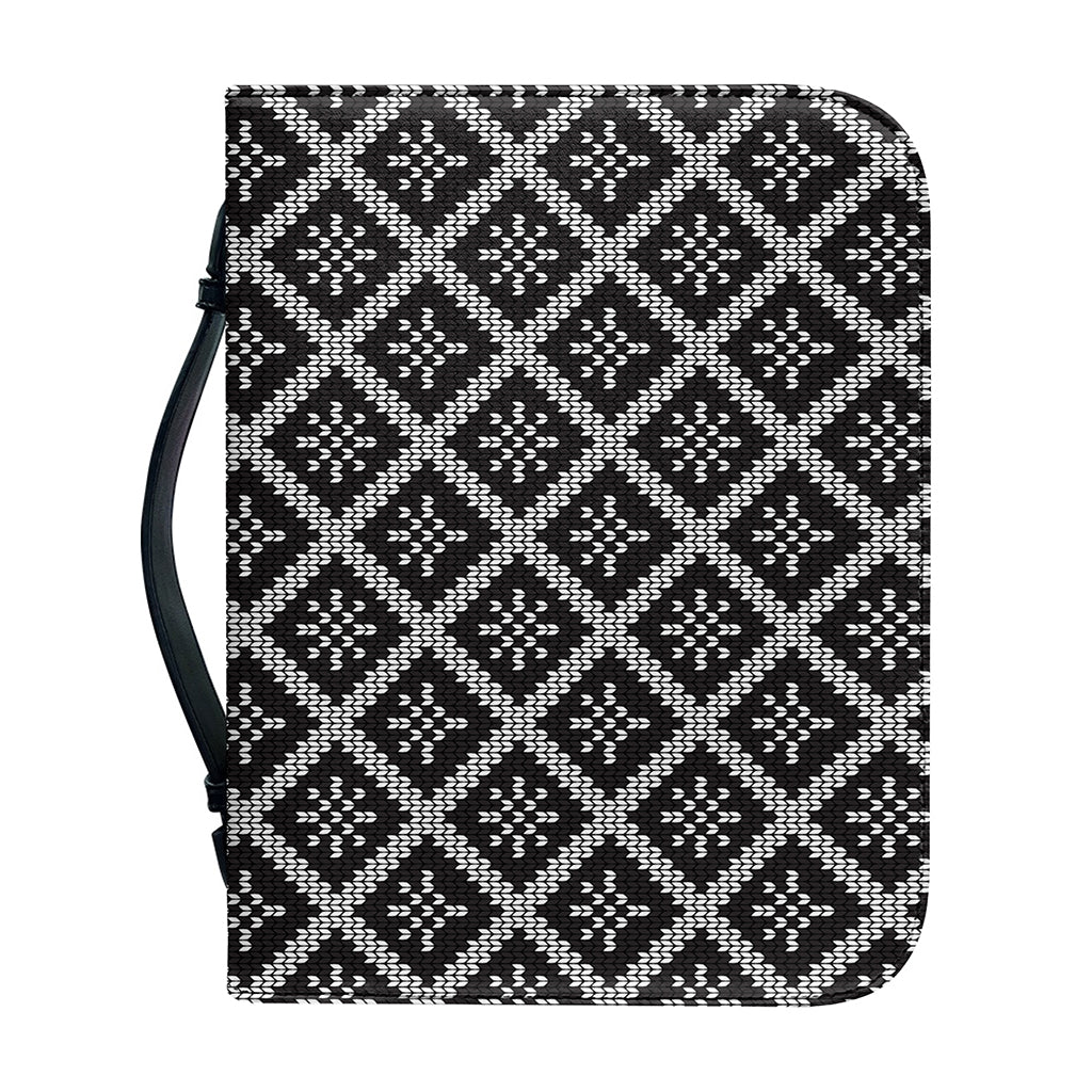 Black And White Knitted Pattern Print Leather Bible Cover