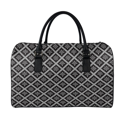 Black And White Knitted Pattern Print Leather Duffle Bag
