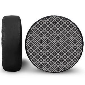 Black And White Knitted Pattern Print Leather Spare Tire Cover