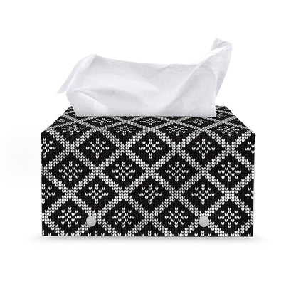 Black And White Knitted Pattern Print Leather Tissue Box Cover