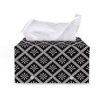 Black And White Knitted Pattern Print Leather Tissue Box Cover